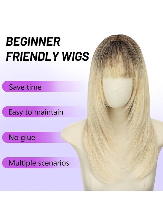 Women\'s Blonde Heat Resistant Middle Length Natural Layered Straight Wig
